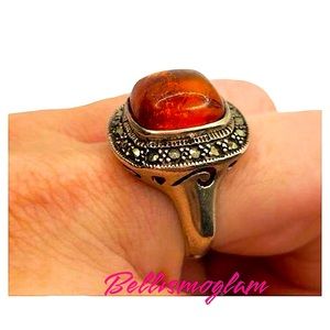 Amber Marcasite Ring Antique Ring Sterling Silver
